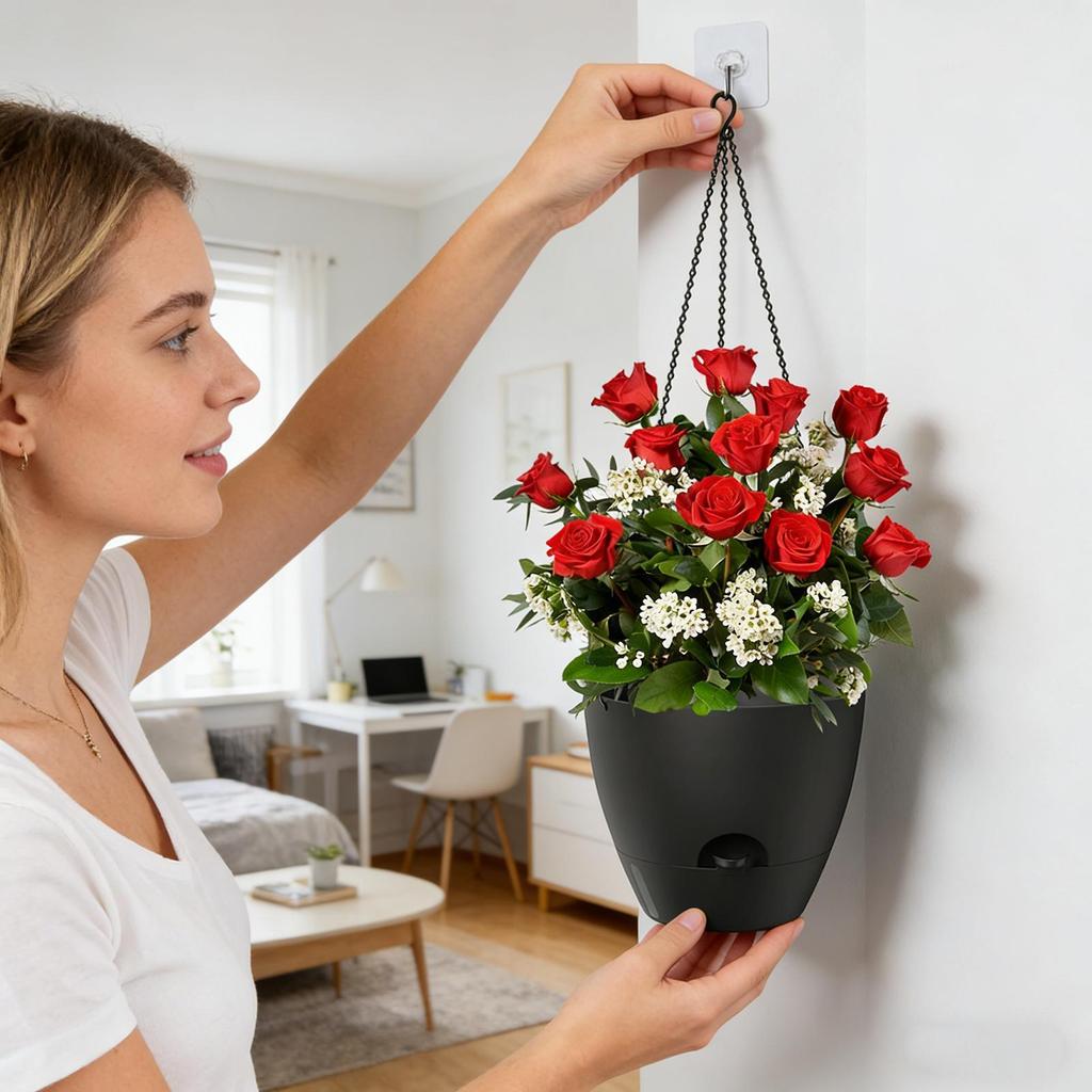 2pcs Self Watering Pots for Indoor Plants Flower Pots Planter with Drainage Holes Plant Hanger Home Office Decor