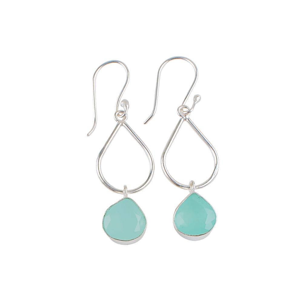 Aqua Chalcedony Gemstone 925 Sterling Silver Jewelry Handmade Earrings 1.90" EE-19-14