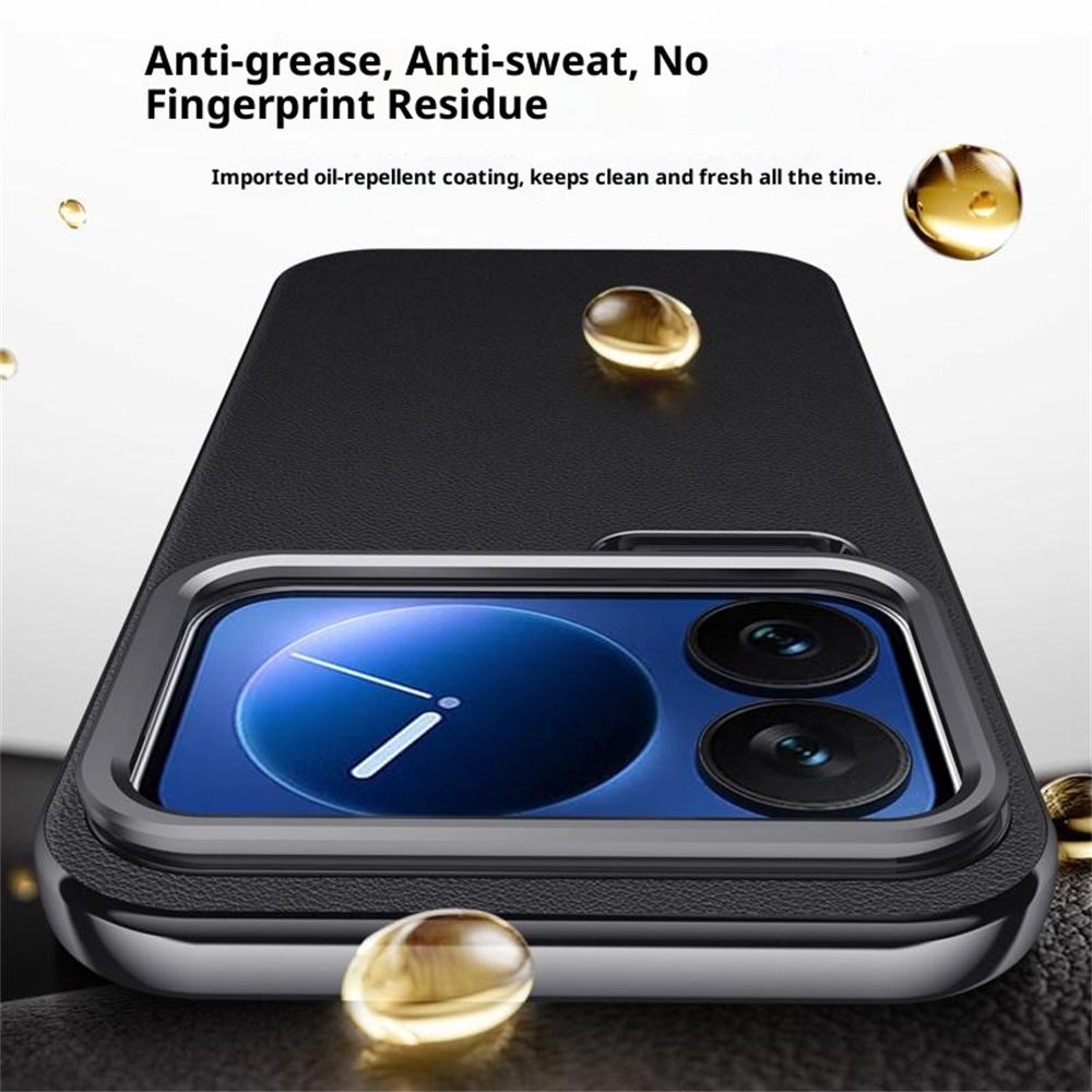 For Xiaomi 17 Pro Case Metal Lens Frame Kickstand Leather + Silicone Phone Cover