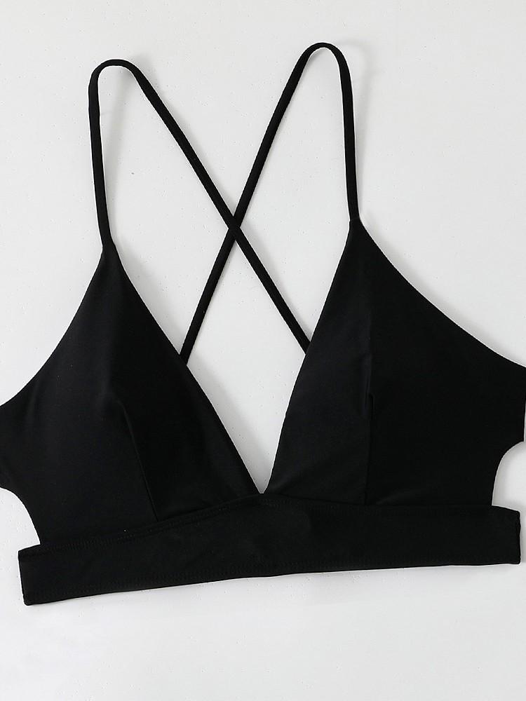 Black and Pink Cross-Back Bikini Top - Sexy Sport Camisole with Tie Straps