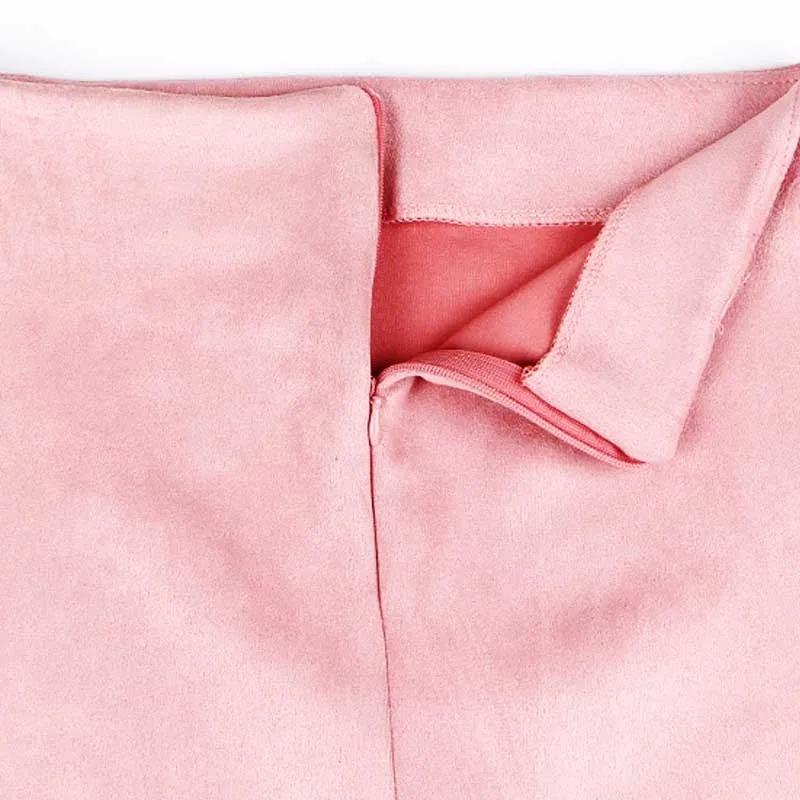 Autumn Winter High Waist Bodycon Vintage Suede Split Thick Stretchy Skirts Women Skirts Suede Solid Color Pencil Skirt