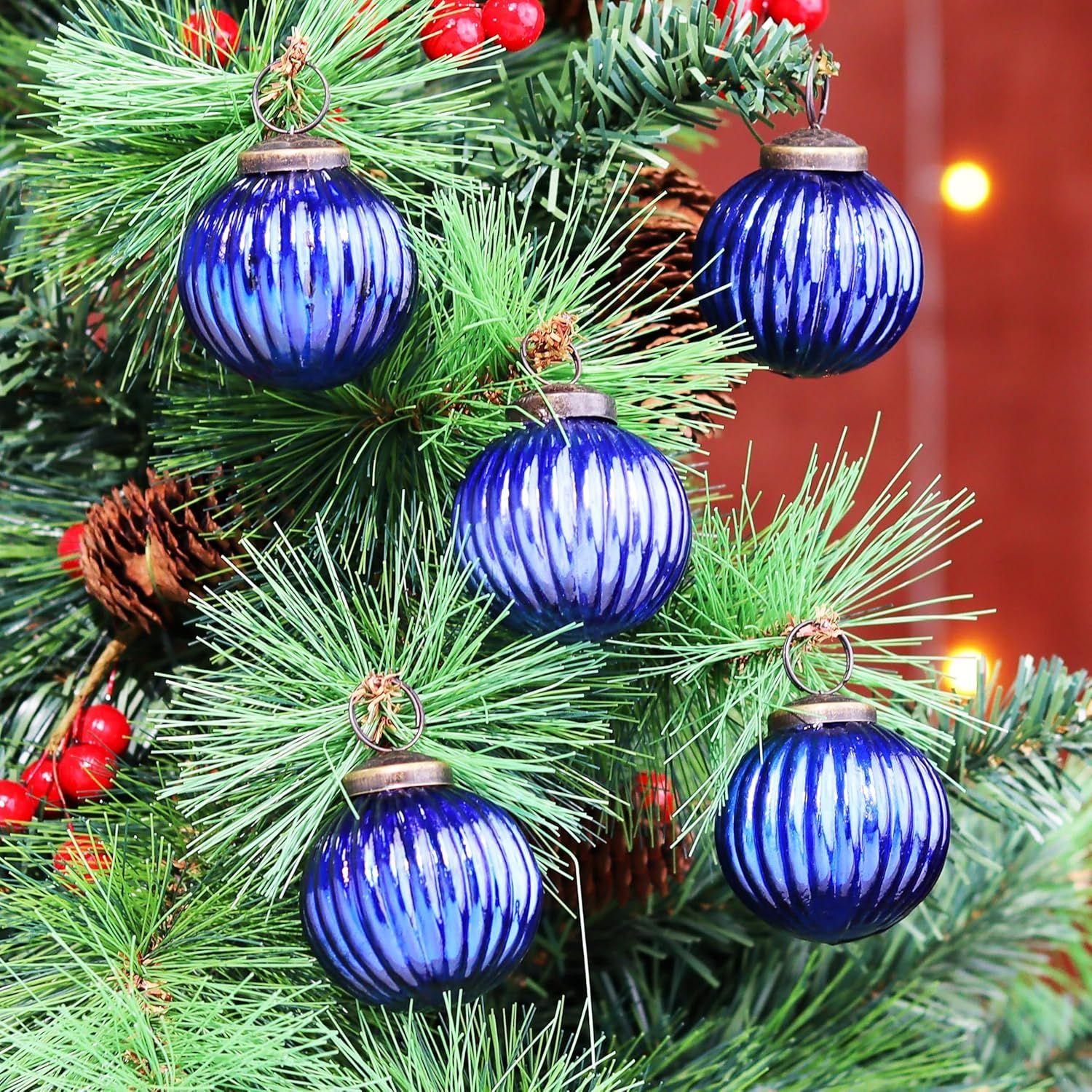 

12 Vintage Mercury Large Christmas Ornaments Navy Blue Unique Glass Christmas Balls for Christmas Tree, Halloween, New Year, Valentine Day 2 inch