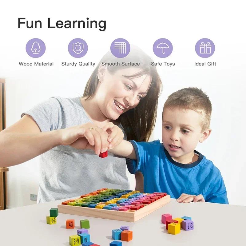 Toys Educational Montessori 99 Multiplication Table Wooden Board Game, Arithmetic Preschool Teaching Math Wooden Kids Children