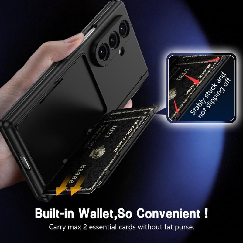 Card Holder Hinge Protection Case for Samsung Galaxy Z Fold 8 Wide Ultra 7 6 5 Phone Cover with Stand & Pen & Screen Protector