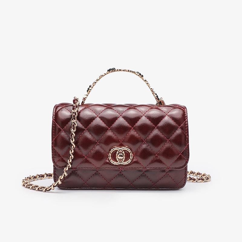 New Leather Niche High-end Classic Diamond Grid Hand-held Chain Shoulder Crossbody Fashionable Versatile Small Square Bag