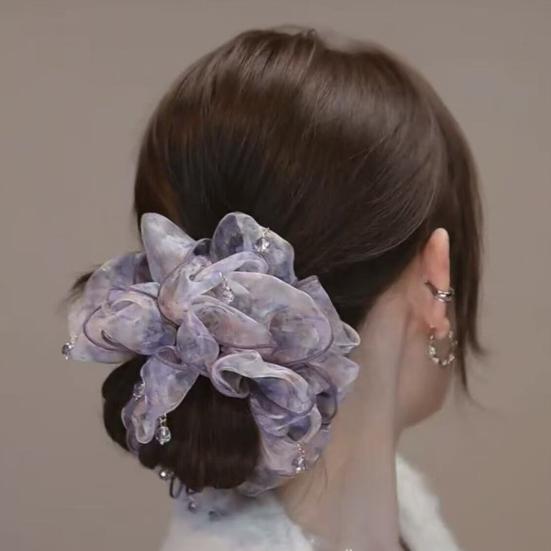 Hair Tie Beads Decor Double Layer Mesh Women Hair Rope Bun Half-Tied Hairstyles Ponytail Holder Hair Accessory