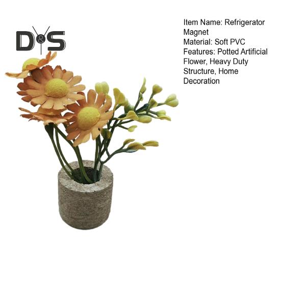 Artificial Flower Cork Pot Refrigerator Magnet DIY Home Office Kitchen Locker Fridge 3D Miniature Potted Plants Magnetic Decoration Ornament