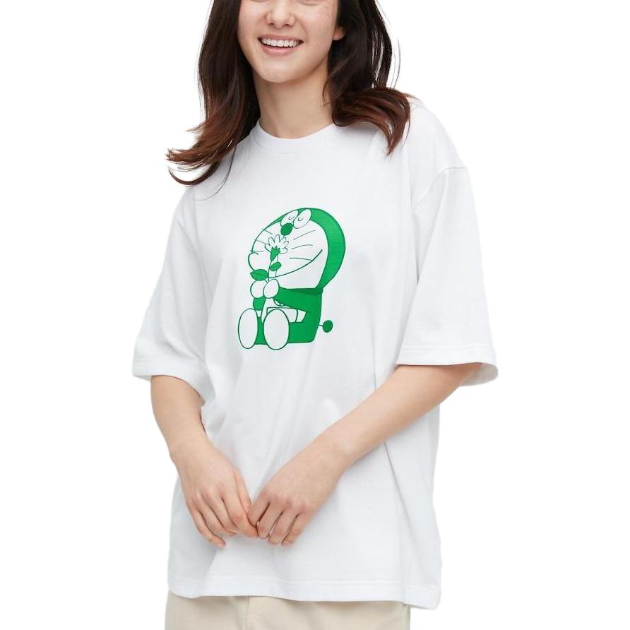 Uniqlo X Doraemon Collaboration SS23 Short Sleeve T-Shirt With Doraemon Print On The Chest Unisex Tops White 461096-00