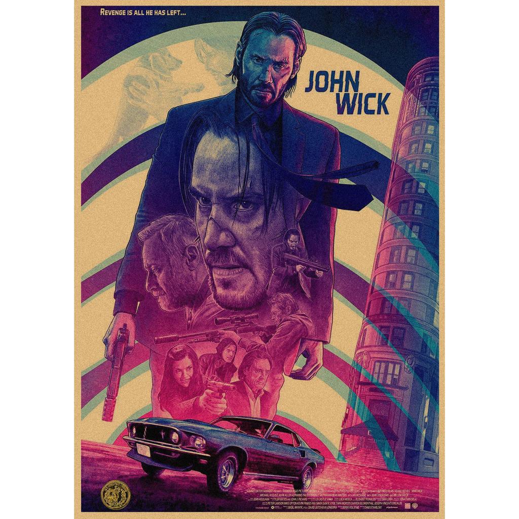 John Wick Snelheidsachtervolging Retro Muurposter - Keanu Reeves Kraft Art 257