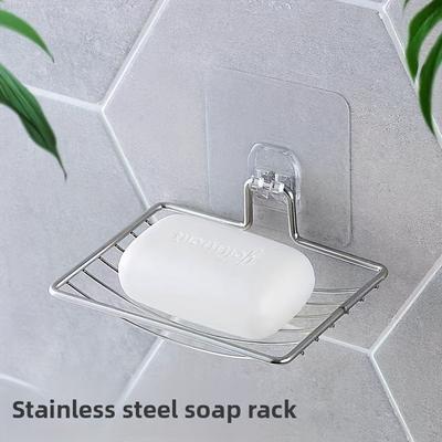 Stainless Steel Soap Holder Wall Mounted Drainage Soap Tray Toilet No-Drill Soap Storage Draining Rack Bathroom Shampoo Dispense