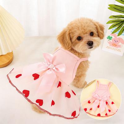 Pink Princess Lace Dress for Spring Cute Puppy Summer Dress with Bow Kitten Pet Dress Suitable for Puppies And Poodle