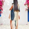 Women Plus Size Abstract Printed Two Piece Set Round Neck Long Sleeve Layered Top And Long Pants