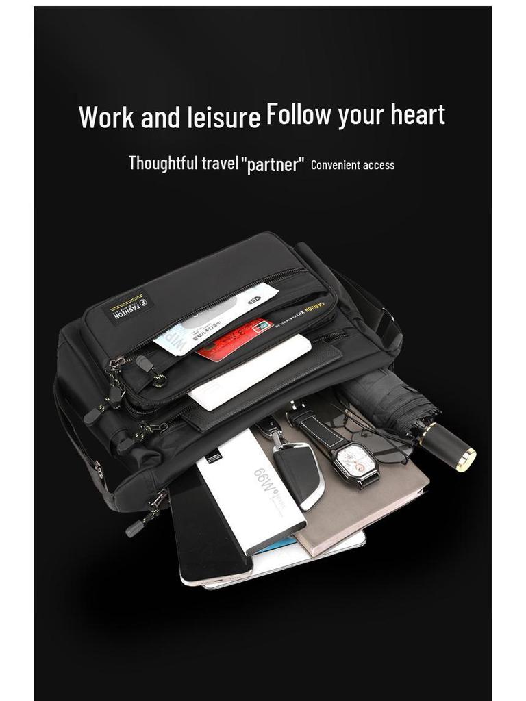 Korean Style Men's Oxford Cloth Shoulder Bag - Large Capacity, Five-Layer Zipper, Crossbody Backpack