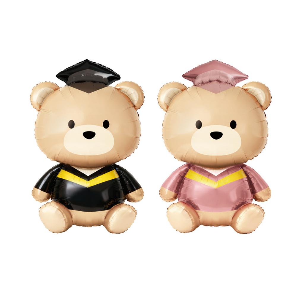 2Pcs/set Graduation Bear Foil Balloons Cute Doctoral Cap Pink Bear Balloons Graduation Ceremony Back-to-School Party Decorations