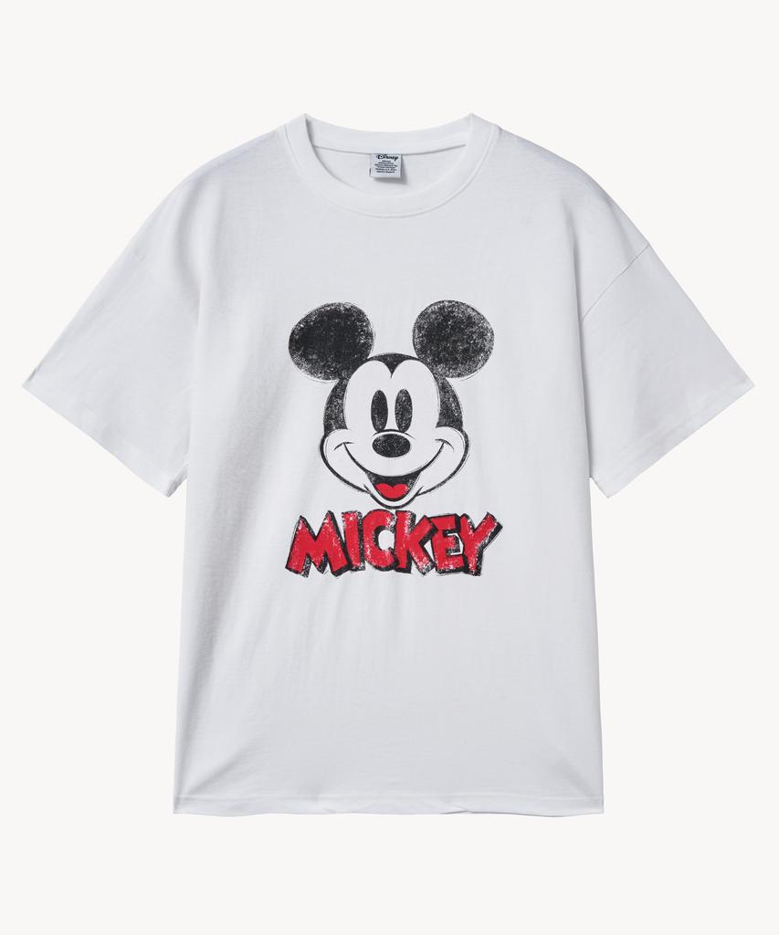 VTWO Vintage Washed Face _Mickey_ T-Shirt (White)