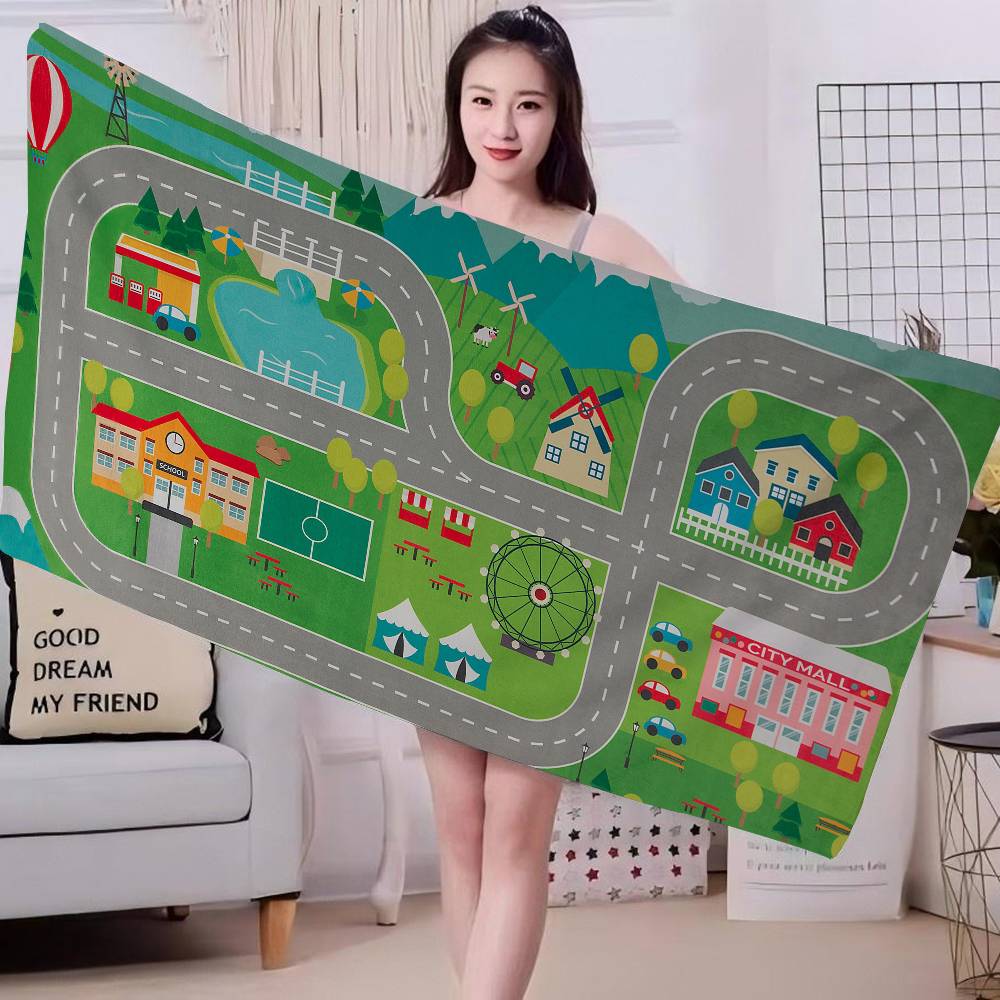 

Cartoon Road Microfiber Beach Towel Absorbent Quick dry Soft Yoga Swimming Resort Mountain Climbing Towel W40*H60(CM)
