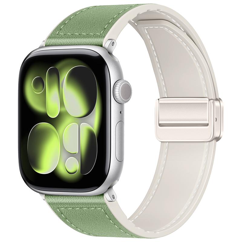 Silicone+Leather Strap for Apple Watch 11 10 42mm 46mm Ultra 3 49mm Magnetic Bracelet iWatch 9 8 7 6 5 SE3 45/41mm 40/44mm Band
