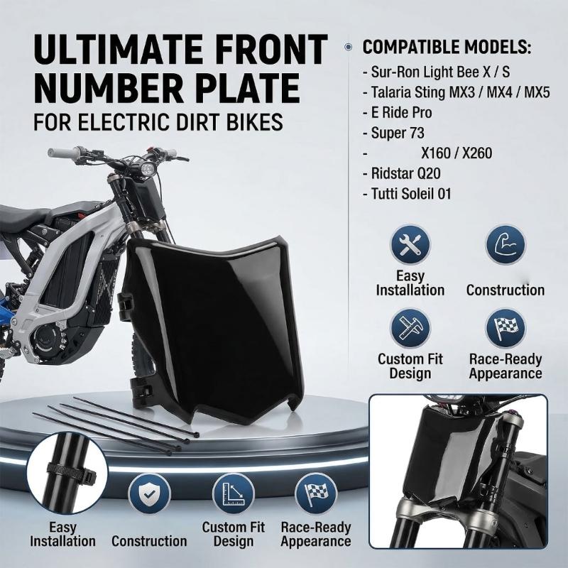 Electric Bike Number Plate with Cable Tie ABS Off Road Motorcycle Number Plate Protectors With Easy Installation