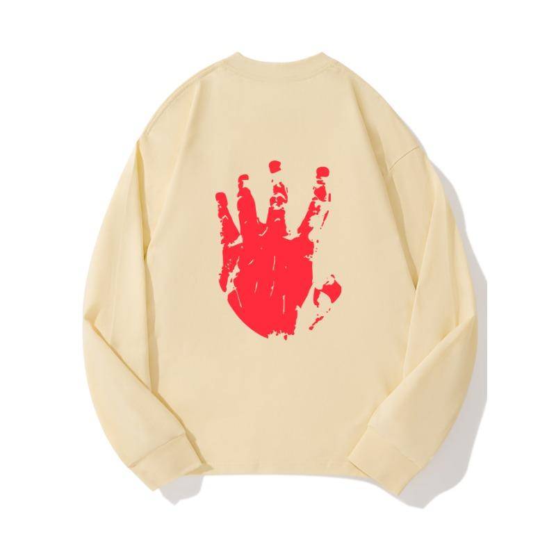 

Красный принт с принтом руки, осенняя одежда, длинный рукав, чистый хлопок, новый мужской и женский топ, весенний внутренний слой, базовая рубашка, футболка с круглым вырезом и длинными рукавами XXL бежевый