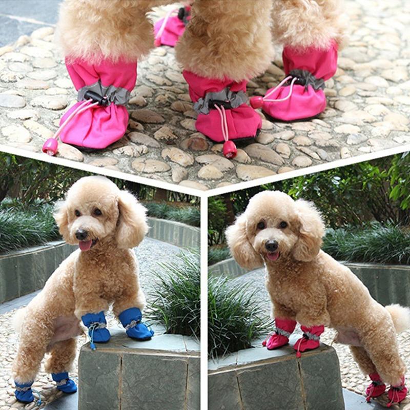 4pcs/set Waterproof Pet Dog Shoes Anti-slip Rain Boots Footwear Small Puppy Dog Pet Booties Supplies