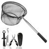Telescopic Fishing Landing Net Extensible Foldable Aluminum Alloy Pole for Carp Trout Fish Bird Catch Release Aquarium Ponds