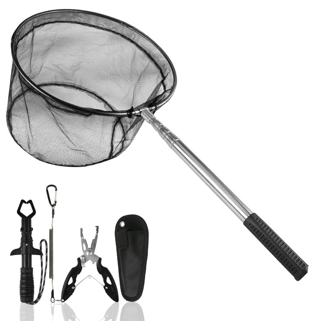 Telescopic Fishing Landing Net Extensible Foldable Aluminum Alloy Pole for Carp Trout Fish Bird Catch Release Aquarium Ponds