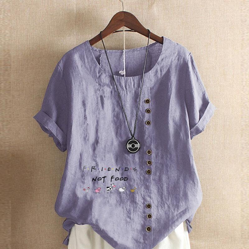 Damenmode Niedliche kleine Buchstaben bedruckt Rundhals Kurzarm T-Shirt Lässig Baumwolle Leinen Grafikshirt Freizeit Locker Sommer Bluse Tops