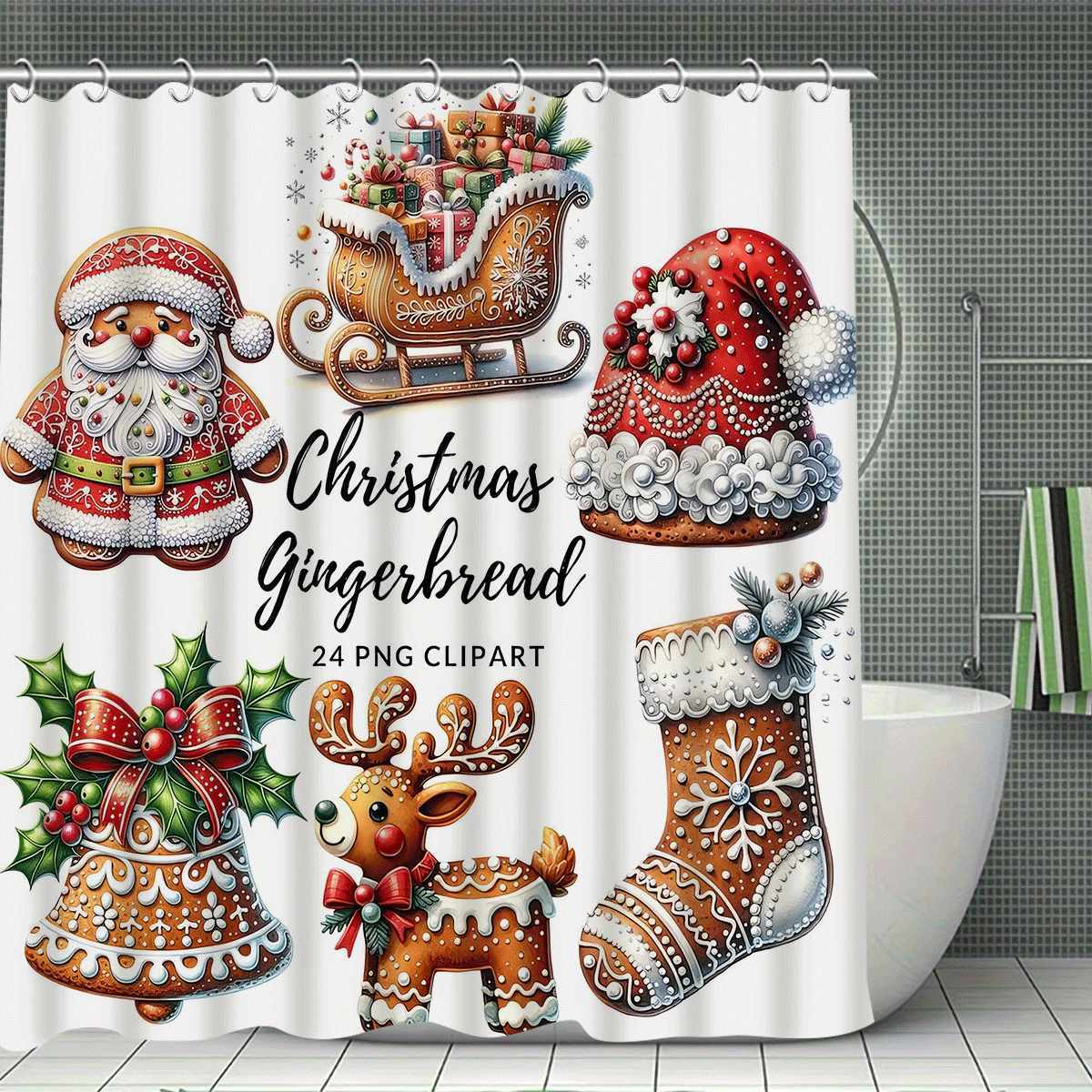 

Счастливого Рождества 4 шт. Рождественские украшения набор шторки для душа, шторка для душа, коврик для ванной, U-образный коврик для туалета, туалет 90x180cm