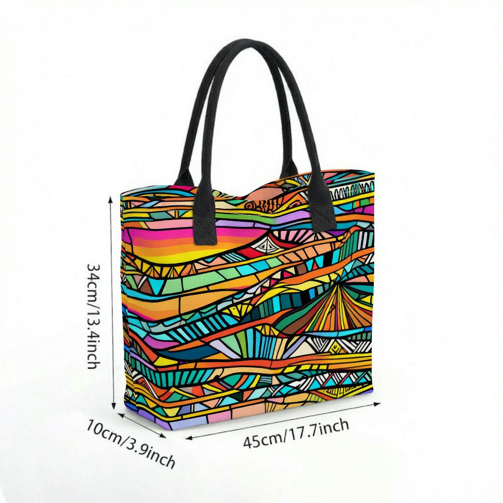 Colorful Geometric Art Tote Bag Fashion Large Capacity Canvas Shoulder Bag for Daily Use