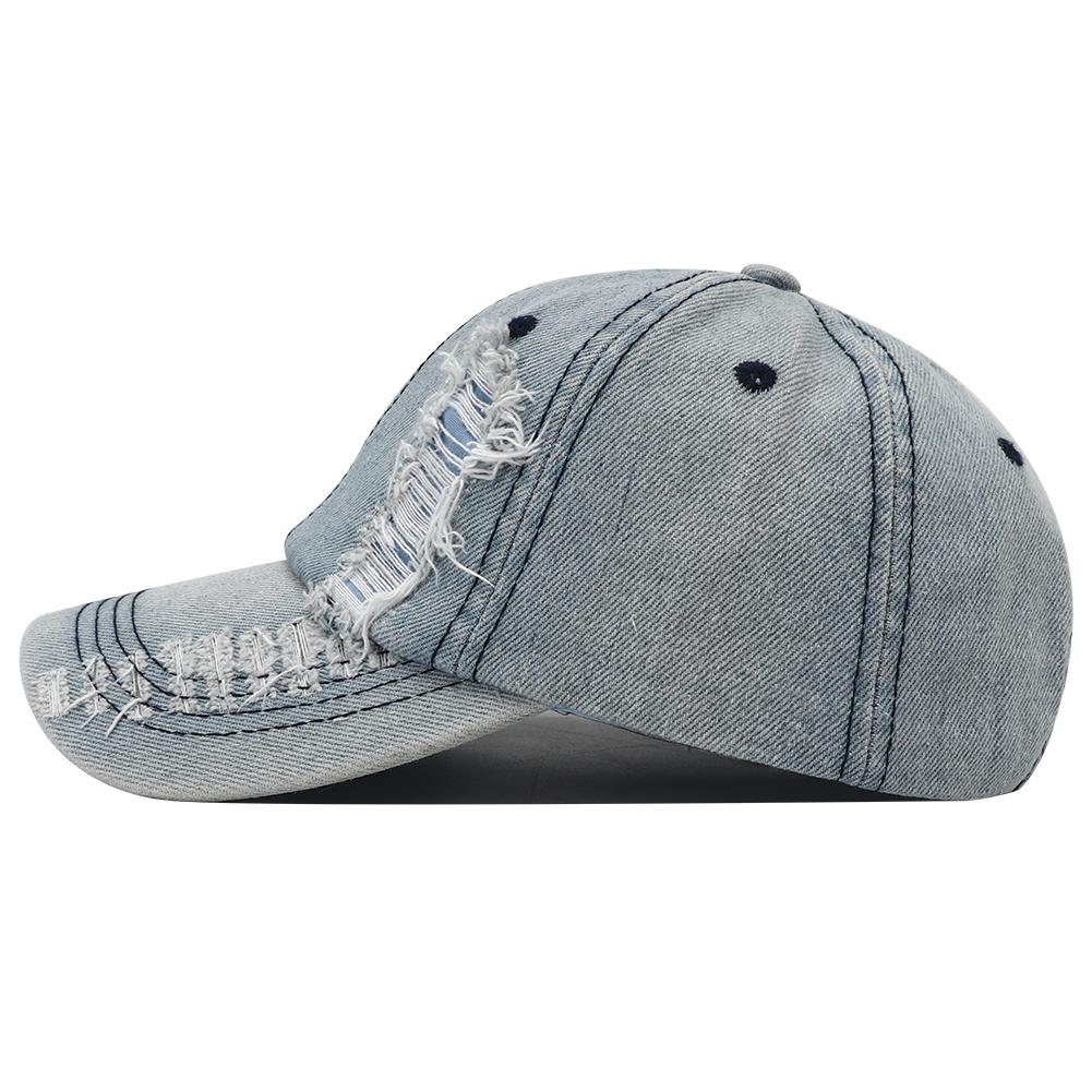 Neue einfarbige zerrissene Baseballkappe gewaschener Denim Snapback-Hut Hip Hop atmungsaktiv Streetwear verwitterte Hüte für Damen Herren