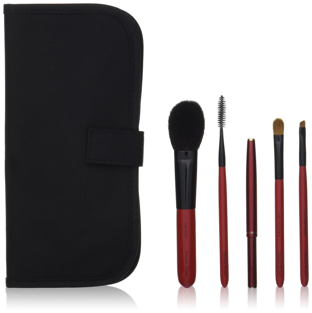 Takeda Brush Kumano Starter Set, Basic 5-Piece Camellia Makeup Brushes with Pouch & Gift Box, Authentic Handcrafted Japan, Professional Beauty Kit