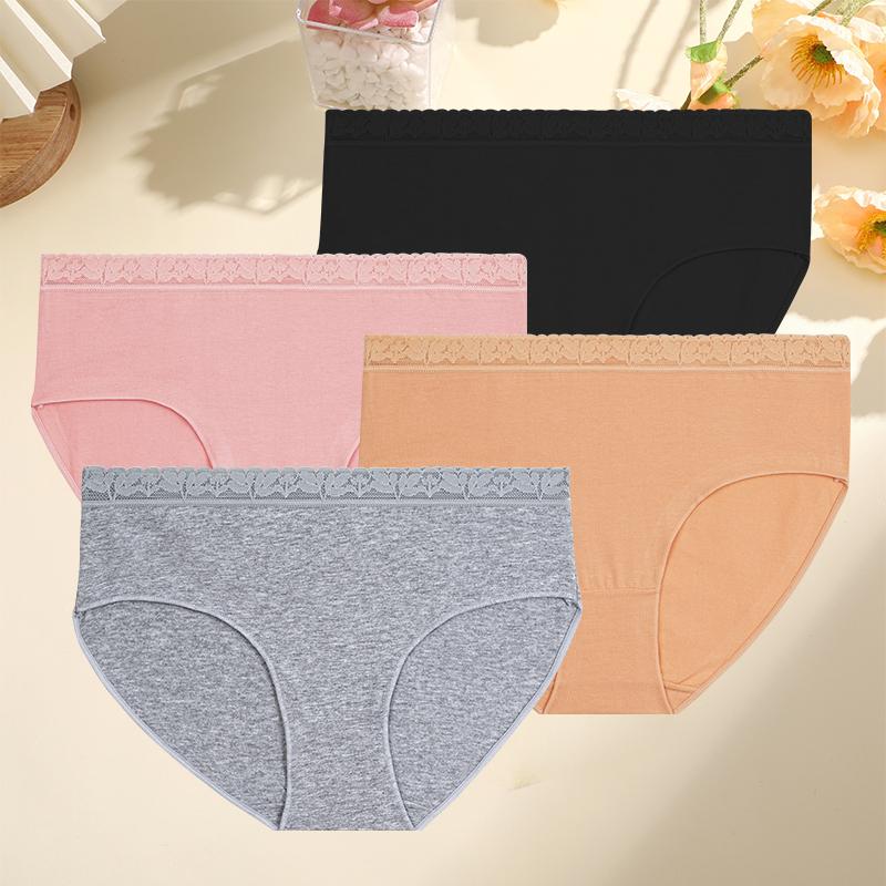 4PCS/Set Women Cotton Panties Sexy Low Waist Briefs Lace Cotton Female Comfortable Underwear Solid Color Soft Lingerie