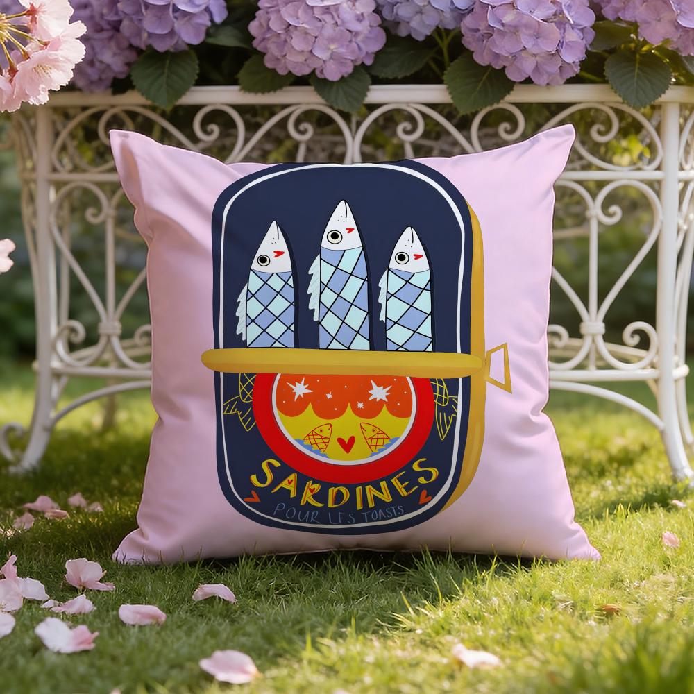 Cartoon S-Sardine C-Can cute Cushion Cover Home & Car Dual-Scene Pillow Cover: Reversible for Premium Comfort