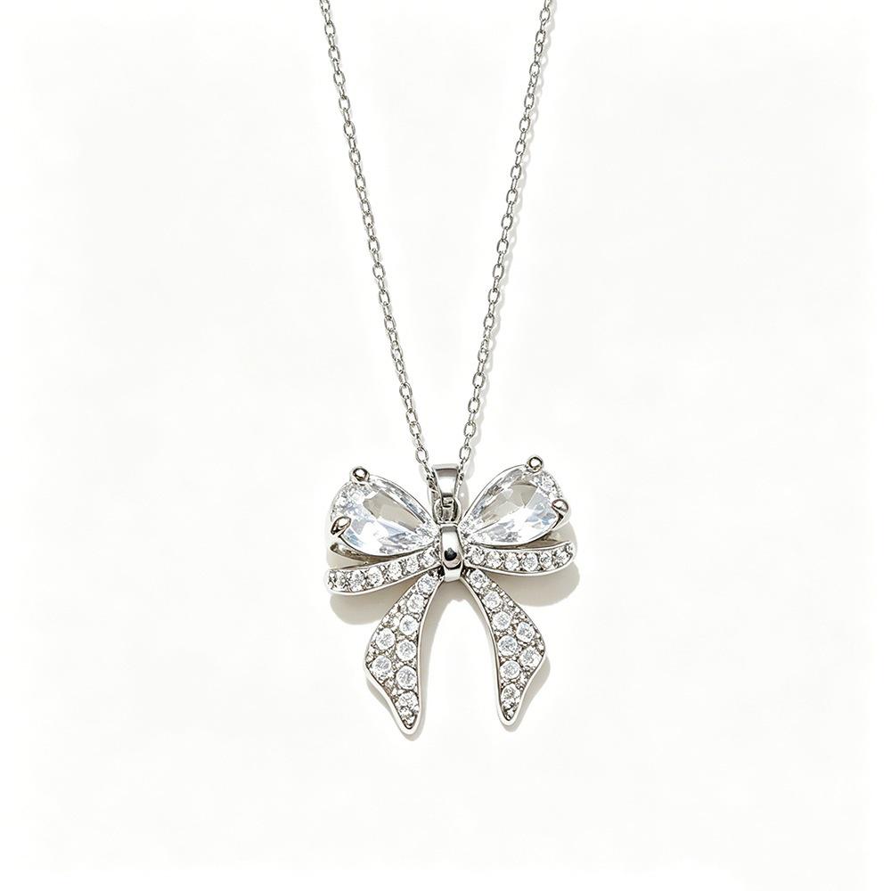 Women's Light Luxury Cross-Border Bow Necklace with Micro-Inlaid Zircon – Non-Fading, Versatile Fashion Accessory