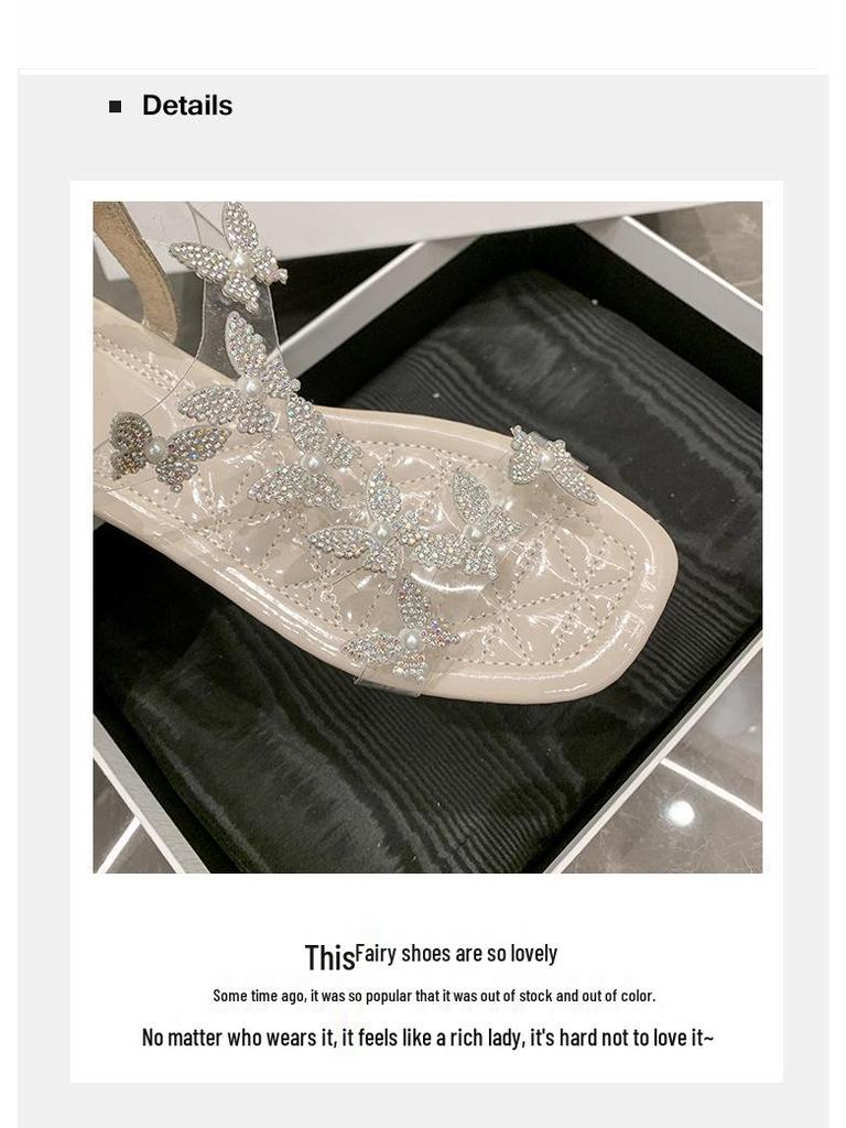 Ladies' Large Size Fashion Slip-On Sandals with Butterfly Pattern