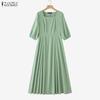 ZANZEA Women Casual Square Collar Summer 3/4 Sleeve Dress