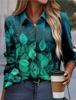 Funny Ladies Clothing Casual Long Sleeve Shirt V Neck Loose Spring and Autumn Green Chain Print Loose Plus Size Womens Shirt
