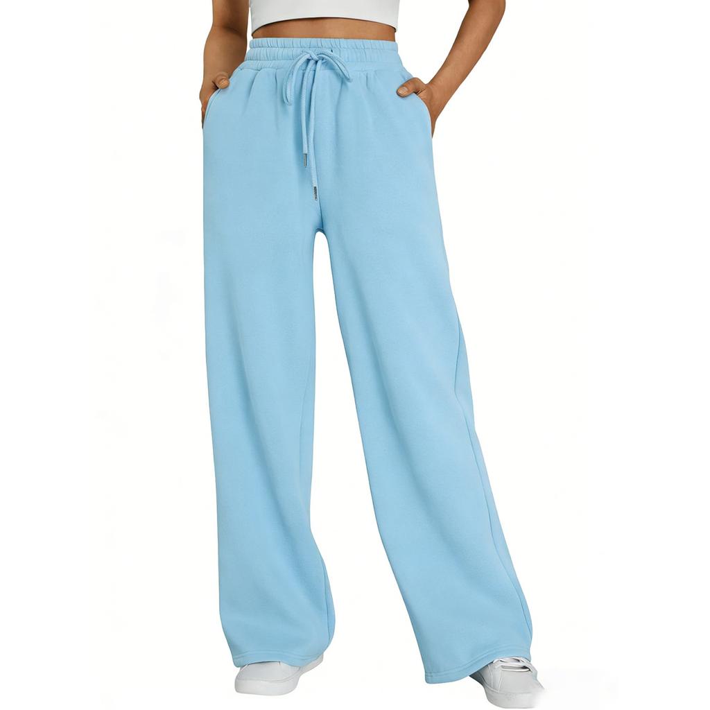 Women's Wide-leg Sports Pants, High-waist Loose Casual Pants, Drawstring Sports Flared Pants, Jogging Pants with Pockets