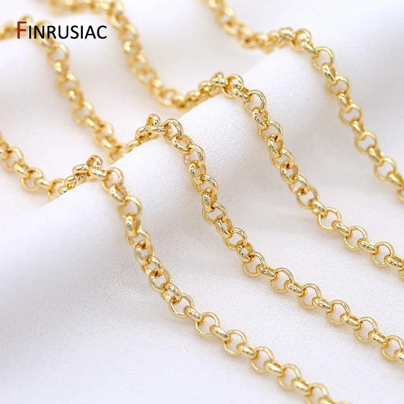 14k Gold Plated Brass 2/3/4/5.5mm Cable Link Chain Accessories For Jewellery Making, DIY Bracelet Necklace Chain Spool Wholesale