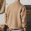 Suéter de otoño-invierno para hombre, cuello vuelto, botonadura sencilla, tejido de punto grueso con bolsillo en el pecho, mangas largas, color liso, elástico, abrigo para uso diario