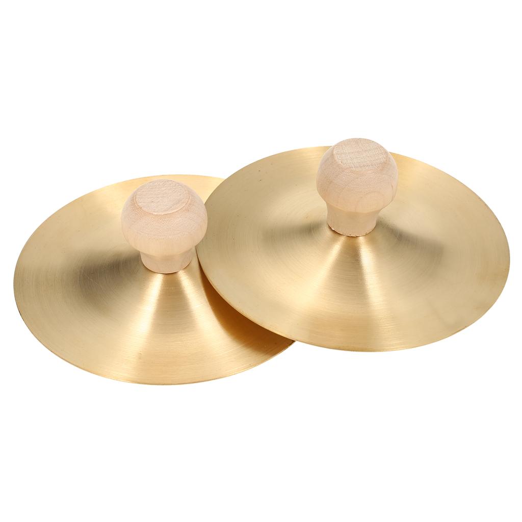 1 Pair Finger Cymbals with Wooden Handle 3.5 inch Mini Finger Cymbals Copper 9cm Hand Cymbal for Belly Dance Music