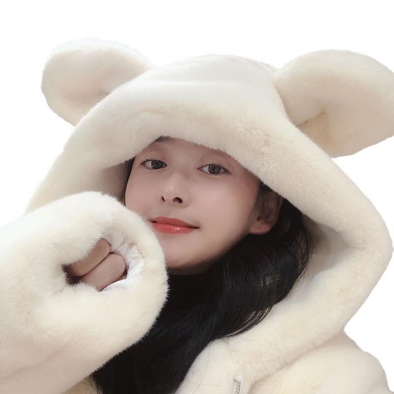 Autumn and winter imitation mink fur coat cute bear ears plush thickened loose medium and long coat women