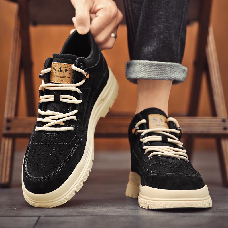 Fashion High top casual men's shoes Thick bottom height increasing trend style Outdoor autumn and winter youth shoes Classic Black