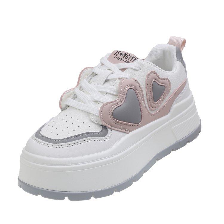 

Leather lightweight thick-soled little white shoes women s 2025 spring and autumn new round head height-increasing casual shoes small love board shoes 40 розовый