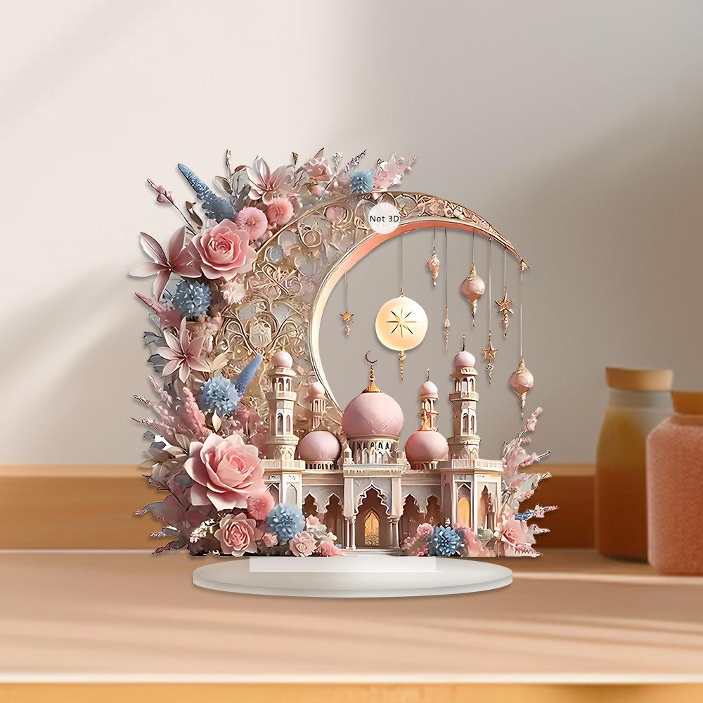 1 Stück Schloss beim rosafarbenen Mond. Acryl-Tischdekoration, Schlafzimmerdekoration. jemandem ein Geschenk machen