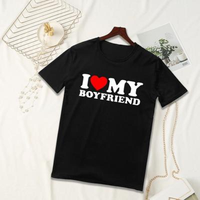 T-shirt amante Amo la mia ragazza Amo il mio ragazzo T-shirt con stampa di lettere O-Collo Manica corta Vestibilità ampia Top per coppia