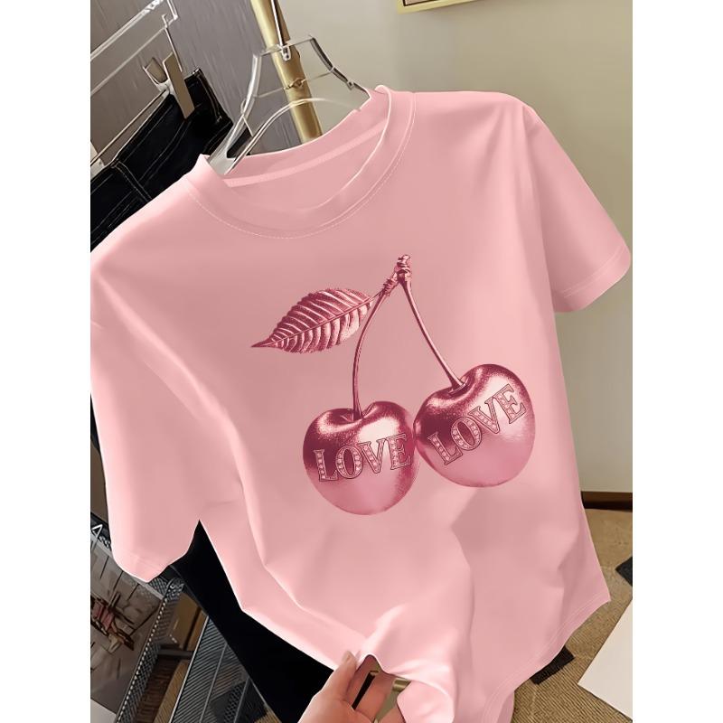 Cherry Graphic Print Women's Short Sleeve T-Shirt