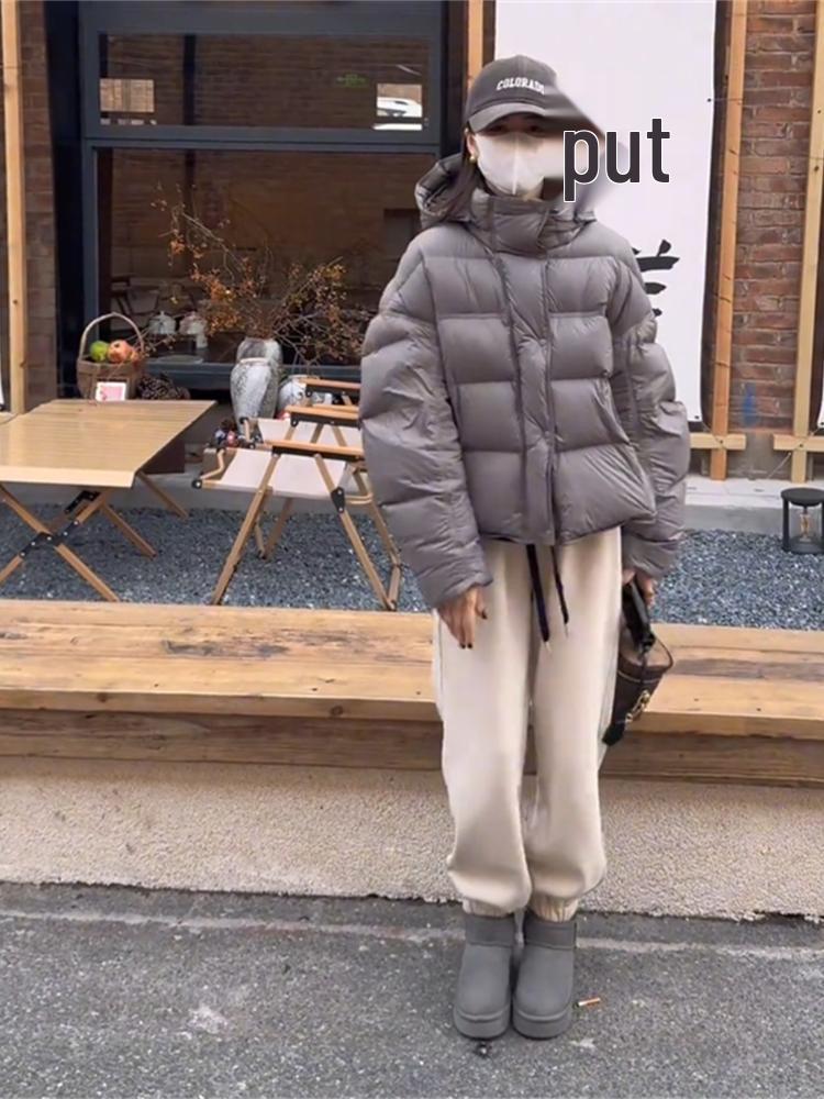 

Женская легкая хлопковая куртка с капюшоном - Осень/Зима 2024, Приталенный крой и для миниатюрных Small серый