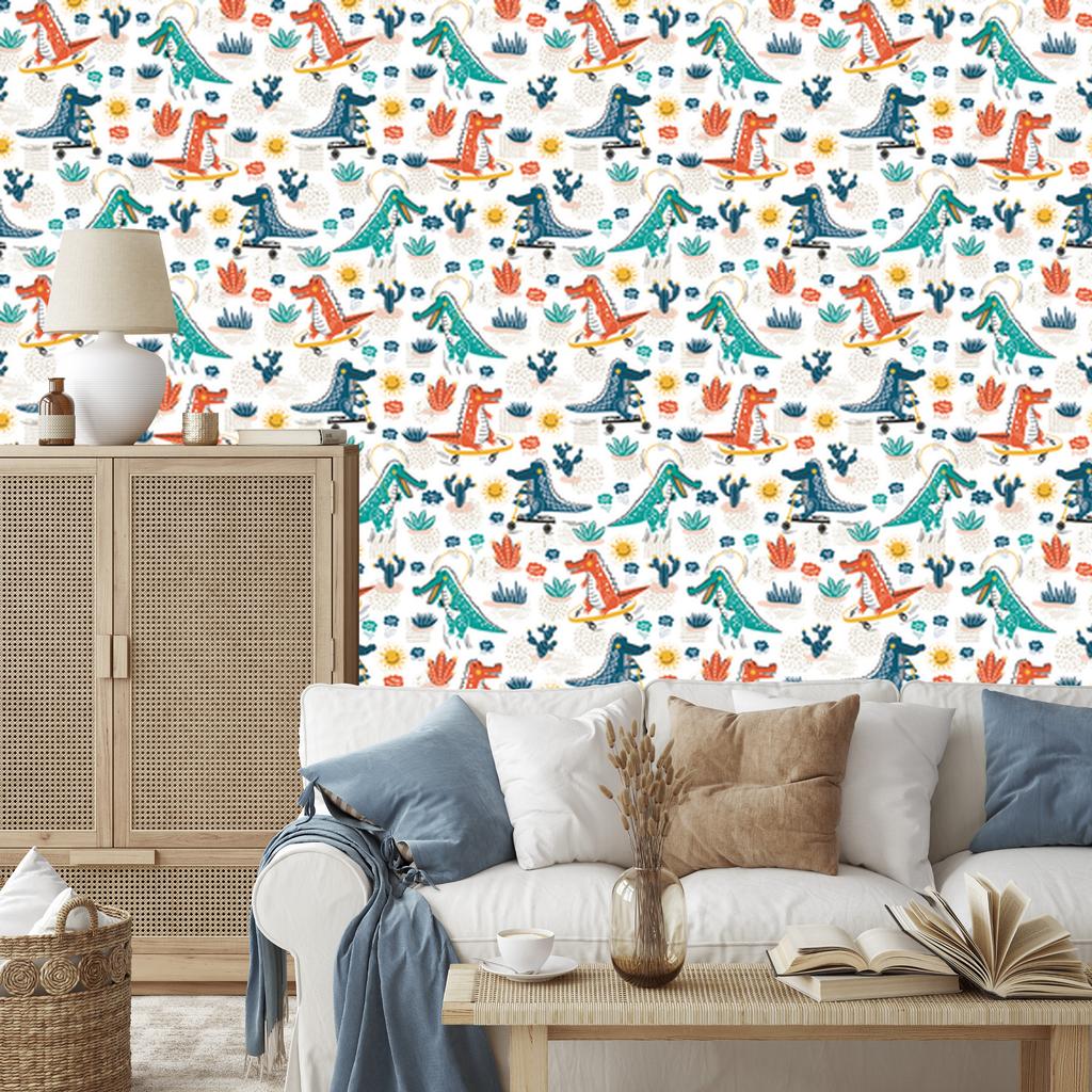 Crocodile Flowers and Skateboards Wallpaper for Living Room and Bedroom 50x1000