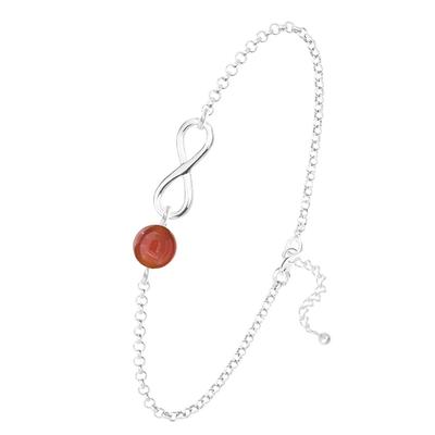 [R5965] - Handmade Silver Bracelet 'Infini' Silver Red Agate - 12x10 Mm